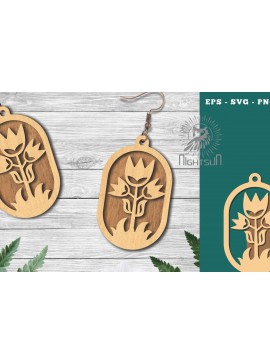 Σετ των 3 Intra απο ξύλο plywood 3mm-4mm πάχος - Σκουλαρίκια κομμένα με λέιζερ Flowers 2 Δίασταση 3x3 cm INTRAFABR-123580925