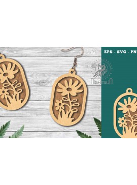 Σετ των 3 Intra απο ξύλο plywood 3mm-4mm πάχος - Σκουλαρίκια κομμένα με λέιζερ Flowers 5 Δίασταση 3x3 cm INTRAFABR-123581013