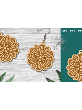 Σετ των 3 Intra απο ξύλο plywood 3mm-4mm πάχος - Σκουλαρίκια κομμένα με λέιζερ Flowers  4 Δίασταση 3x3 cm INTRAFABR-112768681