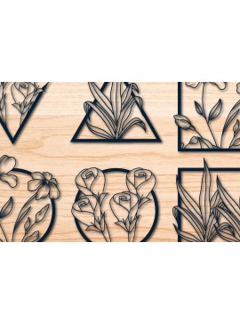 Σετ των 3 Intra απο ξύλο plywood 3mm-4mm πάχος - Λουλούδια Μεταλλική Τέχνη τοίχου Πακέτο κοπής με λέιζερ Δίασταση 4x4 cm INTRAFABR-77441053