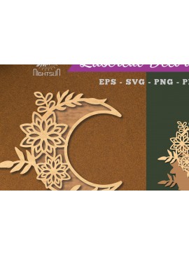 Σετ των 2 Intra απο ξύλο plywood 3mm-4mm πάχος - Flowers Moon Laser Cut Decoration  2 Δίασταση 20x20 cm INTRAFABR-112909166