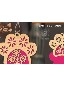 Σετ των 3 Intra απο ξύλο plywood 3mm-4mm πάχος - Στολίδι Flowers Paw Laser Cut 6 Δίασταση 6x6 cm INTRAFABR-113204363