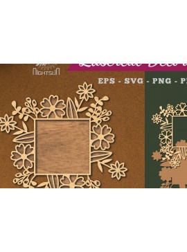 Σετ των 2 Intra απο ξύλο plywood 3mm-4mm πάχος - Λουλούδια Ορθογώνια Διακόσμηση κομμένη με λέιζερ Δίασταση 20x20 cm INTRAFABR-113107652