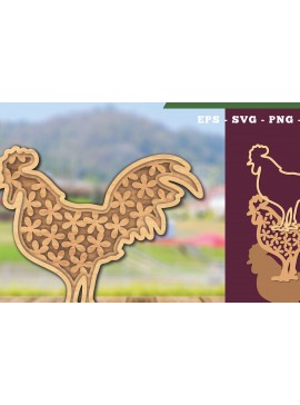 Σετ των 2 Intra απο ξύλο plywood 3mm-4mm πάχος - Flowers Rooster Cut Laser Decoration  Δίασταση 20x20 cm INTRAFABR-111784258