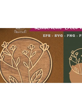 Σετ των 2 Intra απο ξύλο plywood 3mm-4mm πάχος - Λουλούδια Στρογγυλή διακόσμηση κομμένη με λέιζερ 4 Δίασταση 20x20 cm INTRAFABR-112909829