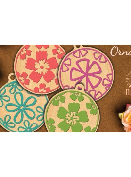 Σετ των 3 Intra απο ξύλο plywood 3mm-4mm πάχος - Στρογγυλό στολίδι με λουλούδια  3 Δίασταση 6x6 cm INTRAFABR-112467536