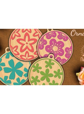 Σετ των 3 Intra απο ξύλο plywood 3mm-4mm πάχος - Στρογγυλό στολίδι με λουλούδια  4 Δίασταση 6x6 cm INTRAFABR-112467580