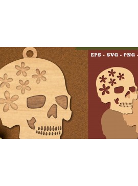 Σετ των 3 Intra απο ξύλο plywood 3mm-4mm πάχος - Flowers Skull Cut Laser Στολίδι  2 Δίασταση 6x6 cm INTRAFABR-111785803