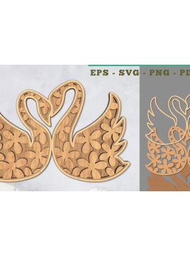 Σετ των 2 Intra απο ξύλο plywood 3mm-4mm πάχος - Flowers Swan 3D Lasercut Decoration  Δίασταση 20x20 cm INTRAFABR-111486499