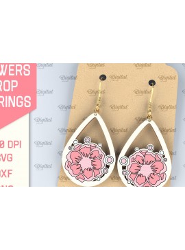 Σετ των 3 Intra απο ξύλο plywood 3mm-4mm πάχος - Λουλούδια Σκουλαρίκια δάκρυ κομμένα με λέιζερ Δίασταση 3x3 cm INTRAFABR-95169464