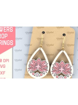 Σετ των 3 Intra απο ξύλο plywood 3mm-4mm πάχος - Λουλούδια Σκουλαρίκια δάκρυ κομμένα με λέιζερ Δίασταση 3x3 cm INTRAFABR-95168999