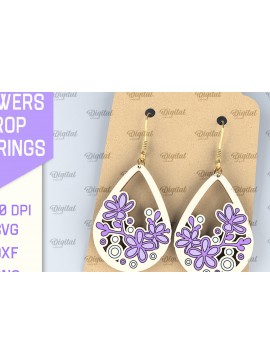 Σετ των 3 Intra απο ξύλο plywood 3mm-4mm πάχος - Λουλούδια Σκουλαρίκια δάκρυ κομμένα με λέιζερ Δίασταση 3x3 cm INTRAFABR-95169271