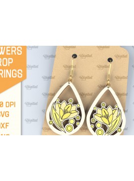 Σετ των 3 Intra απο ξύλο plywood 3mm-4mm πάχος - Λουλούδια Σκουλαρίκια δάκρυ κομμένα με λέιζερ Δίασταση 3x3 cm INTRAFABR-95169294