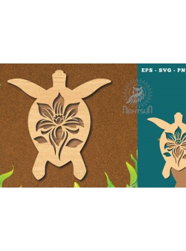 Σετ των 2 Intra απο ξύλο plywood 3mm-4mm πάχος - Flowers Turtle Cut Laser Decoration 3 Δίασταση 20x20 cm INTRAFABR-114451787