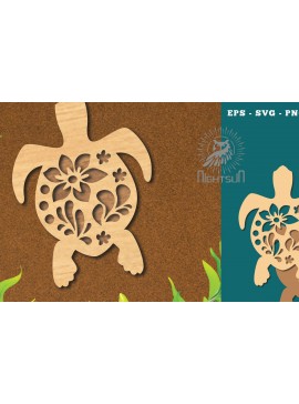 Σετ των 2 Intra απο ξύλο plywood 3mm-4mm πάχος - Flowers Turtle Cut Laser Decoration 4 Δίασταση 20x20 cm INTRAFABR-114451810