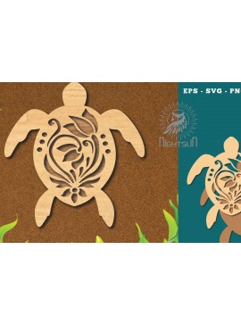 Σετ των 2 Intra απο ξύλο plywood 3mm-4mm πάχος - Flowers Turtle Cut Laser Decoration 6 Δίασταση 20x20 cm INTRAFABR-114451855