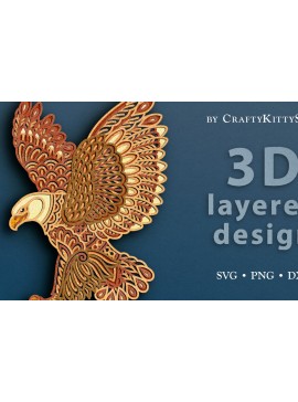 Σετ των 2 Intra απο ξύλο plywood 3mm-4mm πάχος -  περικοπής  3D Layer Flying Bald Eagle Δίασταση 30x20 cm INTRAFABR-100476202