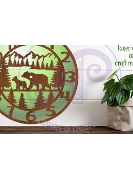 Σετ των 2 Intra απο ξύλο plywood 3mm-4mm πάχος -  με λέιζερ ρολόι τοίχου Forest Bear, Δίασταση 30x20 cm INTRAFABR-88402536