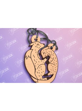 Σετ των 3 Intra απο ξύλο plywood 3mm-4mm πάχος - Σχέδιο κοπής με λέιζερ μπρελόκ Fox Couple Δίασταση 4x4 cm INTRAFABR-96573401