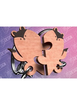 Σετ των 3 Intra απο ξύλο plywood 3mm-4mm πάχος - Σχέδιο κοπής με λέιζερ μπρελόκ Fox Couple Δίασταση 4x4 cm INTRAFABR-82391810