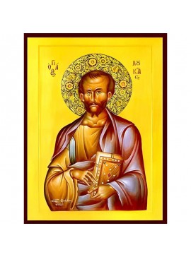 Εικόνα Ορθοδοξίας με περίγραμμα χρυσό σε ξύλο Φλαμουρίας  με  βάση Εικόνα ΑΓΙΟΣ ΑΠΟΣΤΟΛΟΣ ΚΑΙ ΕΥΑΓΓΕΛΙΣΤΗΣ ΛΟΥΚΑΣ Χειροποίητη Ελληνορθόδοξη εικόνα του Ιησού Χριστού, Κρεμαστή πλάκα βυζαντινής τέχνης, χριστιανική τέχνη Διάσταση 40x30 cm (10,2x7,9 ίντσες)  