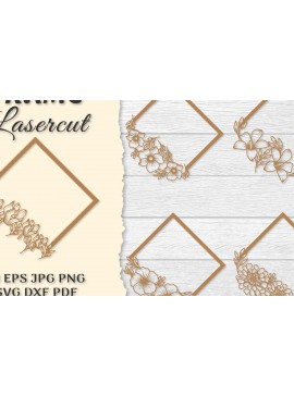 Σετ των 3 Intra απο ξύλο plywood 3mm-4mm πάχος - Κορνίζα Λουλούδια κοπής με λέιζερ Δίασταση 20x25 cm INTRAFABR-122655810