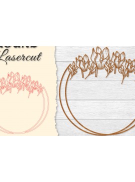 Σετ των 3 Intra απο ξύλο plywood 3mm-4mm πάχος - Πλαίσιο Flower Στρογγυλό Lasercut Δίασταση 20x20 cm INTRAFABR-122604744