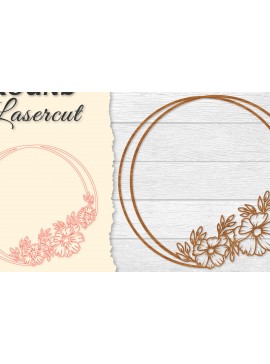 Σετ των 2 Intra απο ξύλο plywood 3mm-4mm πάχος - Πλαίσιο Flower Στρογγυλό Lasercut Δίασταση 20x20 cm INTRAFABR-122604766