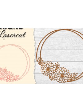 Σετ των 2 Intra απο ξύλο plywood 3mm-4mm πάχος - Πλαίσιο Flower Στρογγυλό Lasercut Δίασταση 20x20 cm INTRAFABR-122604697