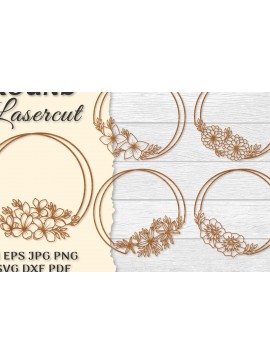 Σετ των 2 Intra απο ξύλο plywood 3mm-4mm πάχος - Πλαίσιο Λουλούδι Στρογγυλά ΔΕΜΑΤΑ κοπής με λέιζερ Δίασταση 20x20 cm INTRAFABR-122604684