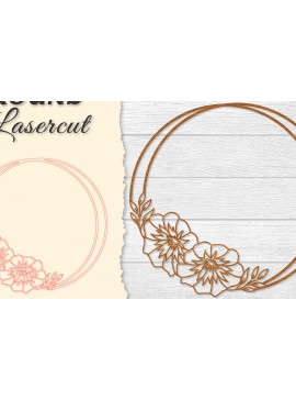 Σετ των 2 Intra απο ξύλο plywood 3mm-4mm πάχος - Πλαίσιο Flower Στρογγυλό Lasercut Δίασταση 20x20 cm INTRAFABR-122604694
