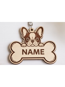 Σετ των 3 Intra απο ξύλο plywood 3mm-4mm πάχος - Μπρελόκ με ετικέτα γαλλικού μπουλντόγκ Δίασταση 4x4 cm INTRAFABR-121423165