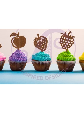 Σετ των 2 Intra απο ξύλο plywood 3mm-4mm πάχος - Toppers Fruit Cupcake, 8 designs  Δίασταση 30x20 cm INTRAFABR-94283912