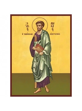 Εικόνα Ορθοδοξίας με περίγραμμα χρυσό σε ξύλο Φλαμουρίας  με  βάση Εικόνα ΑΓΙΟΣ ΑΠΟΣΤΟΛΟΣ ΚΑΙ ΕΥΑΓΓΕΛΙΣΤΗΣ ΛΟΥΚΑΣ, ΟΛΟΣΩΜΟΣ Χειροποίητη Ελληνορθόδοξη εικόνα του Ιησού Χριστού, Κρεμαστή πλάκα βυζαντινής τέχνης, χριστιανική τέχνη Διάσταση 40x30 cm (10,2x7,9