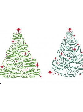 Σετ των 2 Intra απο ξύλο plywood 3mm-4mm πάχος - Αστεία σχέδια χριστουγεννιάτικων δέντρων αλιγάτορα Δίασταση 30x20 cm INTRAFABR-86738491