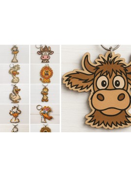 Σετ των 3 Intra απο ξύλο plywood 3mm-4mm πάχος - Αστεία δέσμη  μπρελόκ ζώων Δίασταση 4x4 cm INTRAFABR-122115847