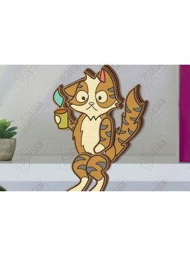 Σετ των 2 Intra απο ξύλο plywood 3mm-4mm πάχος - Funny Cats Shelf Sitters Cut Laser | CNC Δίασταση 20x20 cm INTRAFABR-121431719