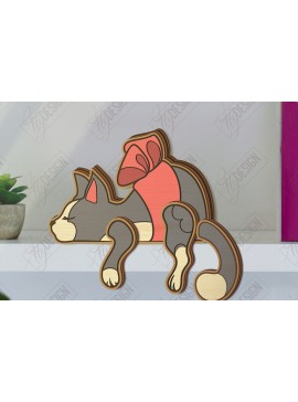 Σετ των 2 Intra απο ξύλο plywood 3mm-4mm πάχος - Funny Cats Shelf Sitters Cut Laser | CNC Δίασταση 20x20 cm INTRAFABR-121132026