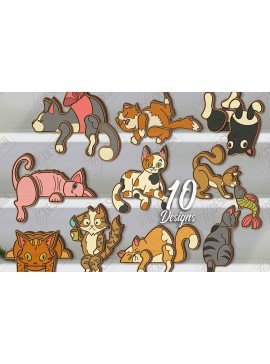 Σετ των 2 Intra απο ξύλο plywood 3mm-4mm πάχος - Funny Cats Shelf Sitters Set Laser Cut Δίασταση 20x20 cm INTRAFABR-121431748