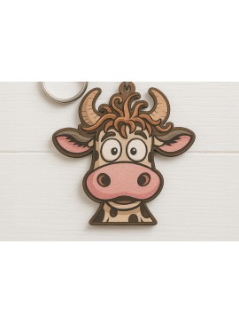 Σετ των 3 Intra απο ξύλο plywood 3mm-4mm πάχος - Αστεία μπρελόκ με κεφαλή αγελάδας  Δίασταση 4x4 cm INTRAFABR-122092721