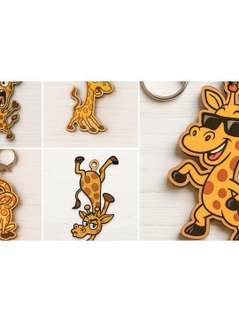 Σετ των 3 Intra απο ξύλο plywood 3mm-4mm πάχος - Αστεία μπρελόκ Giraffe  Bundle Δίασταση 4x4 cm INTRAFABR-122220593