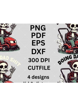 Σετ των 2 Intra απο ξύλο plywood 3mm-4mm πάχος - Funny Skeleton Dad Mowing  | Μπαμπάς Ζωή Δίασταση 20x20 cm INTRAFABR-121561015