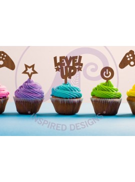 Σετ των 2 Intra απο ξύλο plywood 3mm-4mm πάχος - Gamer Cupcake Toppers, 6 σχέδια  Δίασταση 30x20 cm INTRAFABR-92182627