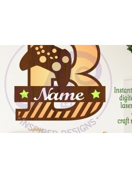 Σετ των 2 Intra απο ξύλο plywood 3mm-4mm πάχος - Gamer X Κεφάλαιο μονόγραμμα Γράμμα B  Δίασταση 30x20 cm INTRAFABR-108988922