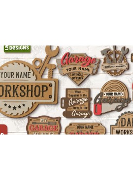 Σετ των 2 Intra απο ξύλο plywood 3mm-4mm πάχος - Πακέτο επιγραφών γκαράζ | Man Cave |  CNC Δίασταση 30x20 cm INTRAFABR-119067423