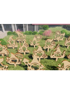 Σετ των 2 Intra απο ξύλο plywood 3mm-4mm πάχος - Πακέτο  Cut Laser Garden Gnomes Δίασταση 30x20 cm INTRAFABR-94168310