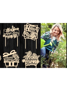 Σετ των 2 Intra απο ξύλο plywood 3mm-4mm πάχος - Gardener Happy Birthday Topper Bundle Δίασταση 20x20 cm INTRAFABR-65746844