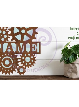 Intra απο ξύλο plywood 3mm-4mm πάχος - Gears Name Sign   Laser Cut Δίασταση 30x20 cm INTRAFABR-102259825