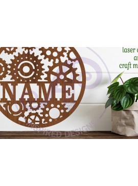 Intra απο ξύλο plywood 3mm-4mm πάχος - Πινακίδα ονόματος Gears Steampunk  Laser Cut Δίασταση 30x20 cm INTRAFABR-83026205