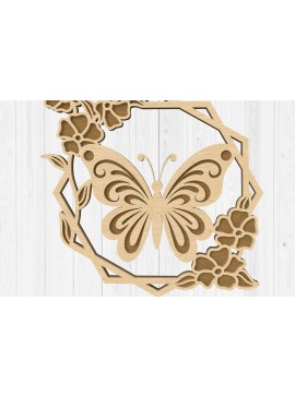 Σετ των 2 Intra απο ξύλο plywood 3mm-4mm πάχος - Γεωμετρική πεταλούδα Floral τοίχου τέχνης Δίασταση 30x20 cm INTRAFABR-112746698